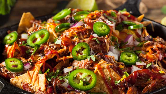 The Lodge of Spring Grove restaurant and bar in Illinois serves BBQ Pork Nachos